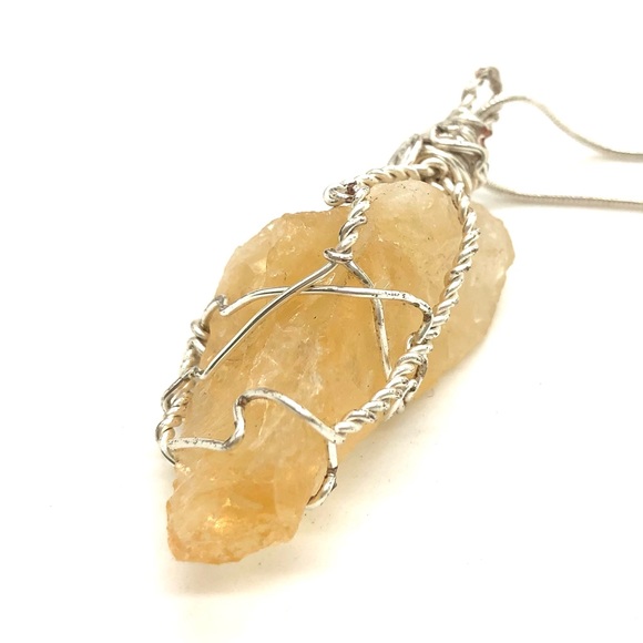 Vintage Raw Citrine Crystal Pendant Silver Necklace - Picture 13 of 15